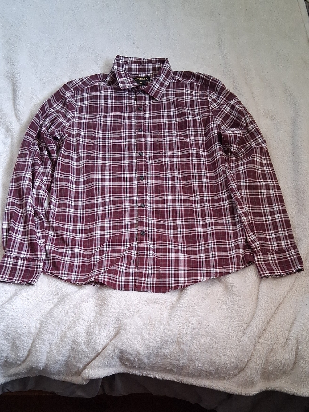 Stanley Men's Burgundy and White Plaid Button-Down Shirt